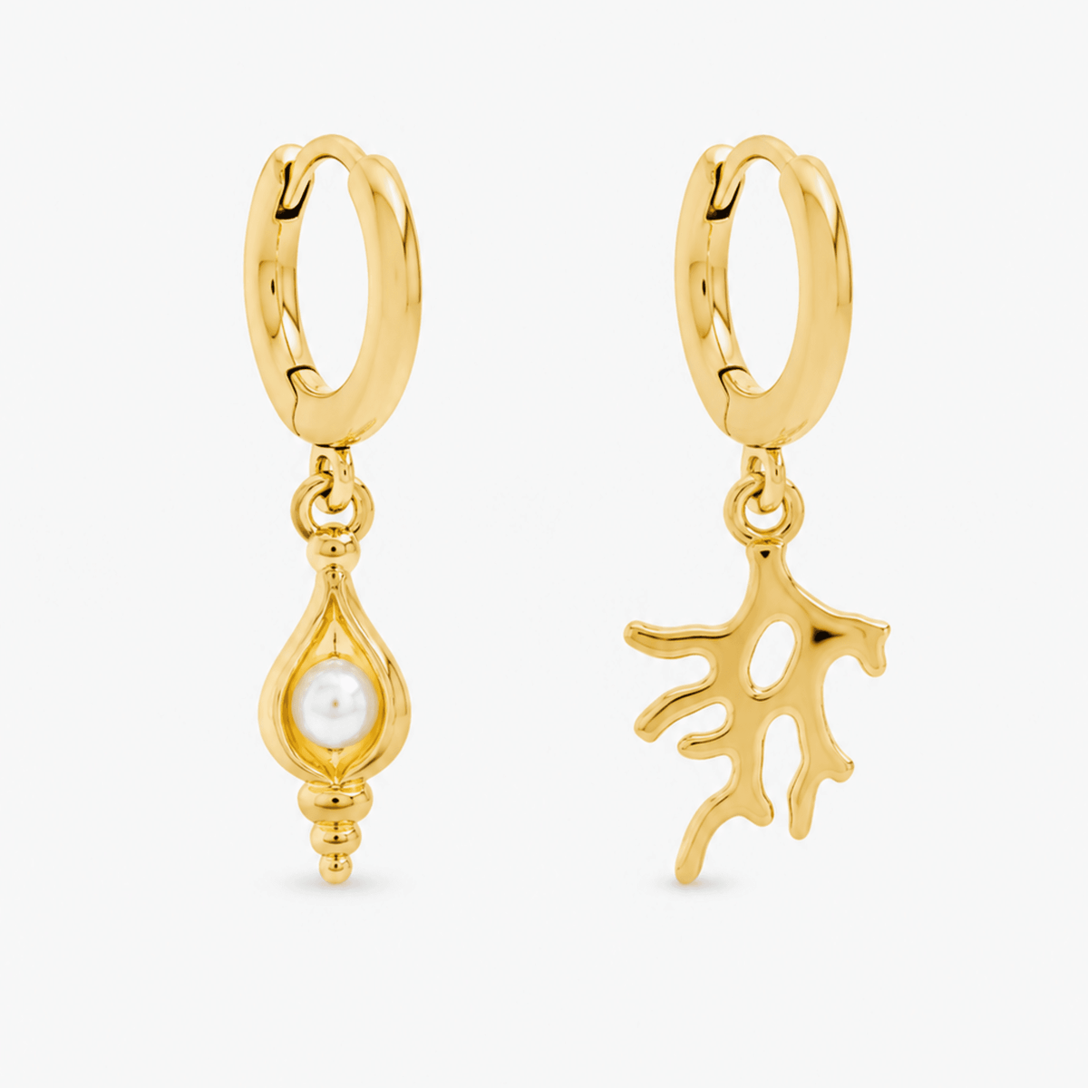 Inicio Gold Plated Pearl Shell and Coral MisMatch Earrings - Gift Pouch
