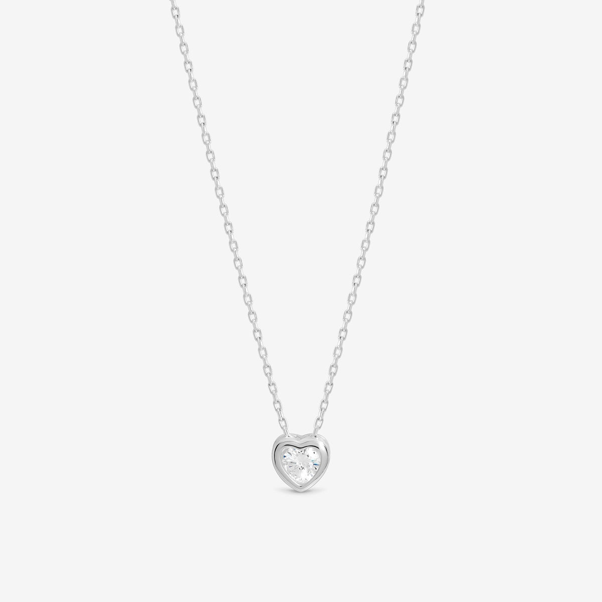 Simply Silver 925 Sterling Silver Bezel Heart Heart Necklace - Gift Pouch