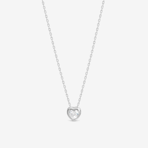 Simply Silver 925 Sterling Silver Bezel Heart Heart Necklace - Gift Pouch