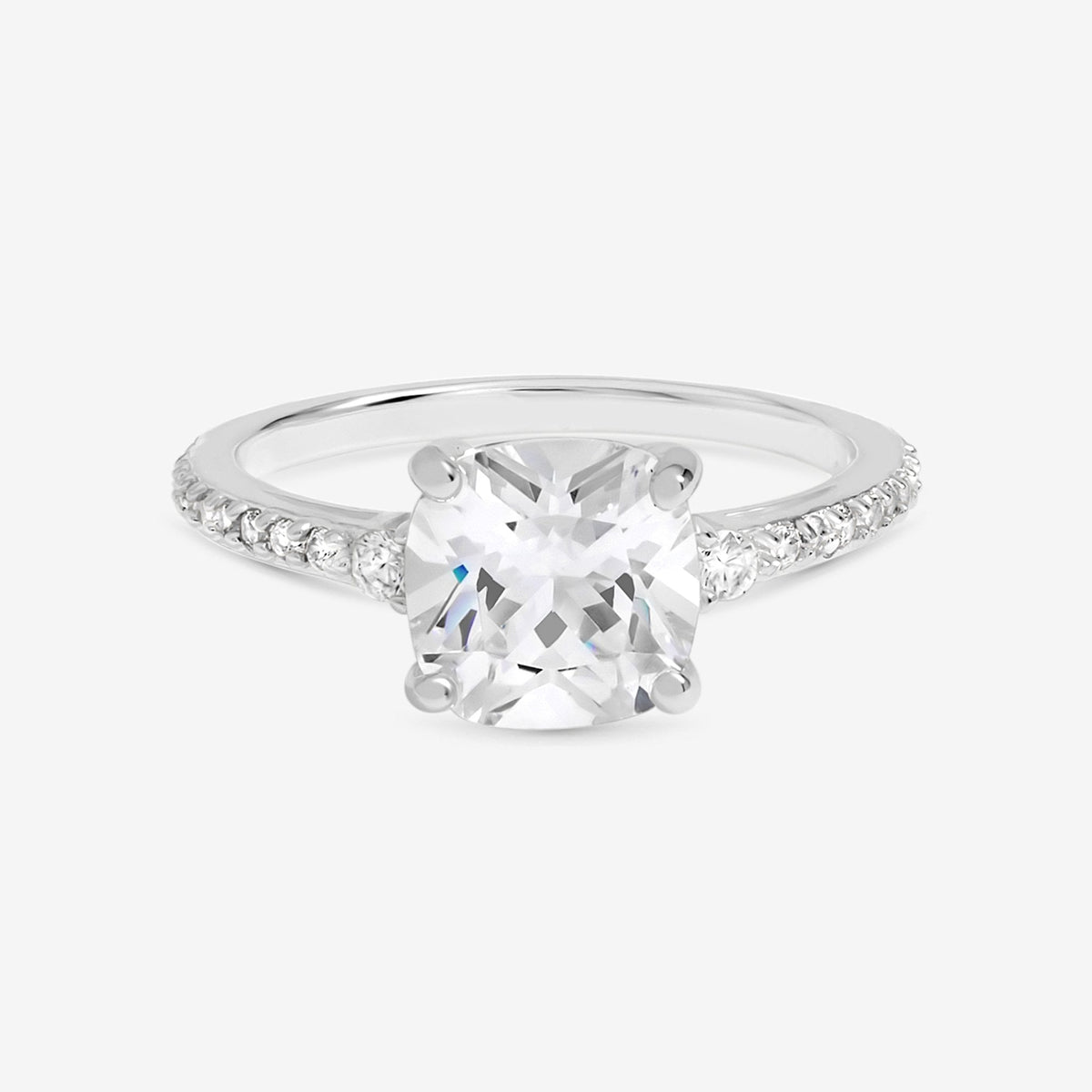 Simply Silver 925 Sterling Silver Pave Emerald Cut Engagement Ring - Gift Pouch