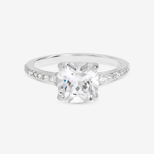 Simply Silver 925 Sterling Silver Pave Emerald Cut Engagement Ring - Gift Pouch