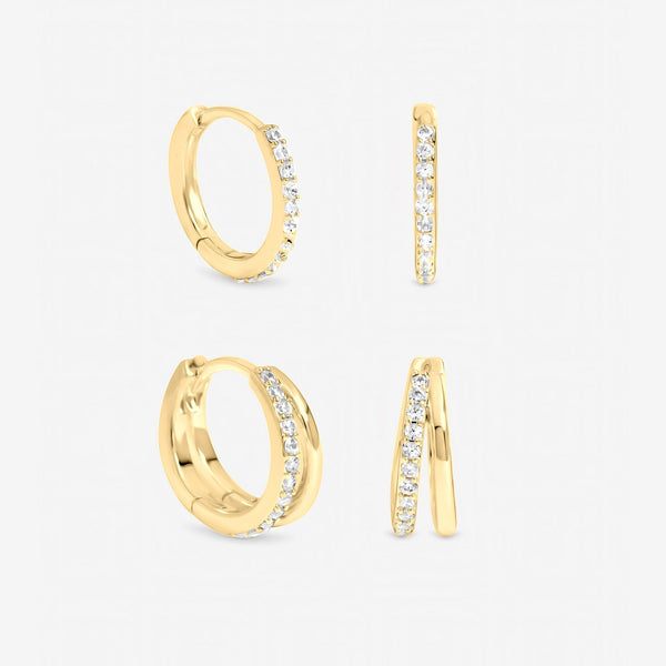 Inicio Gold Polished And Pave Hoops - Pack Of 2