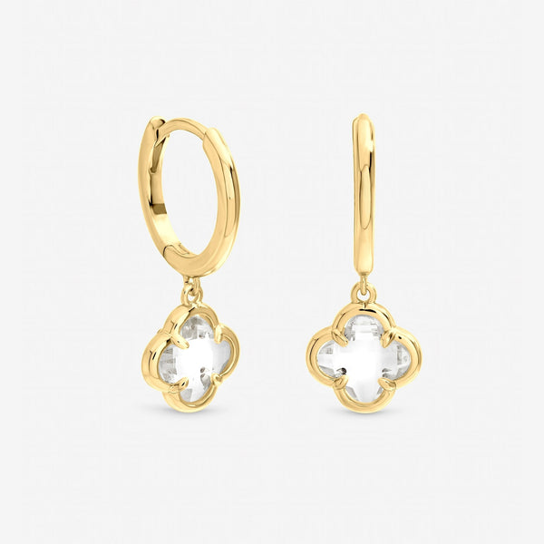 Inicio Gold Crystal Clover Charm Huggie Hoops