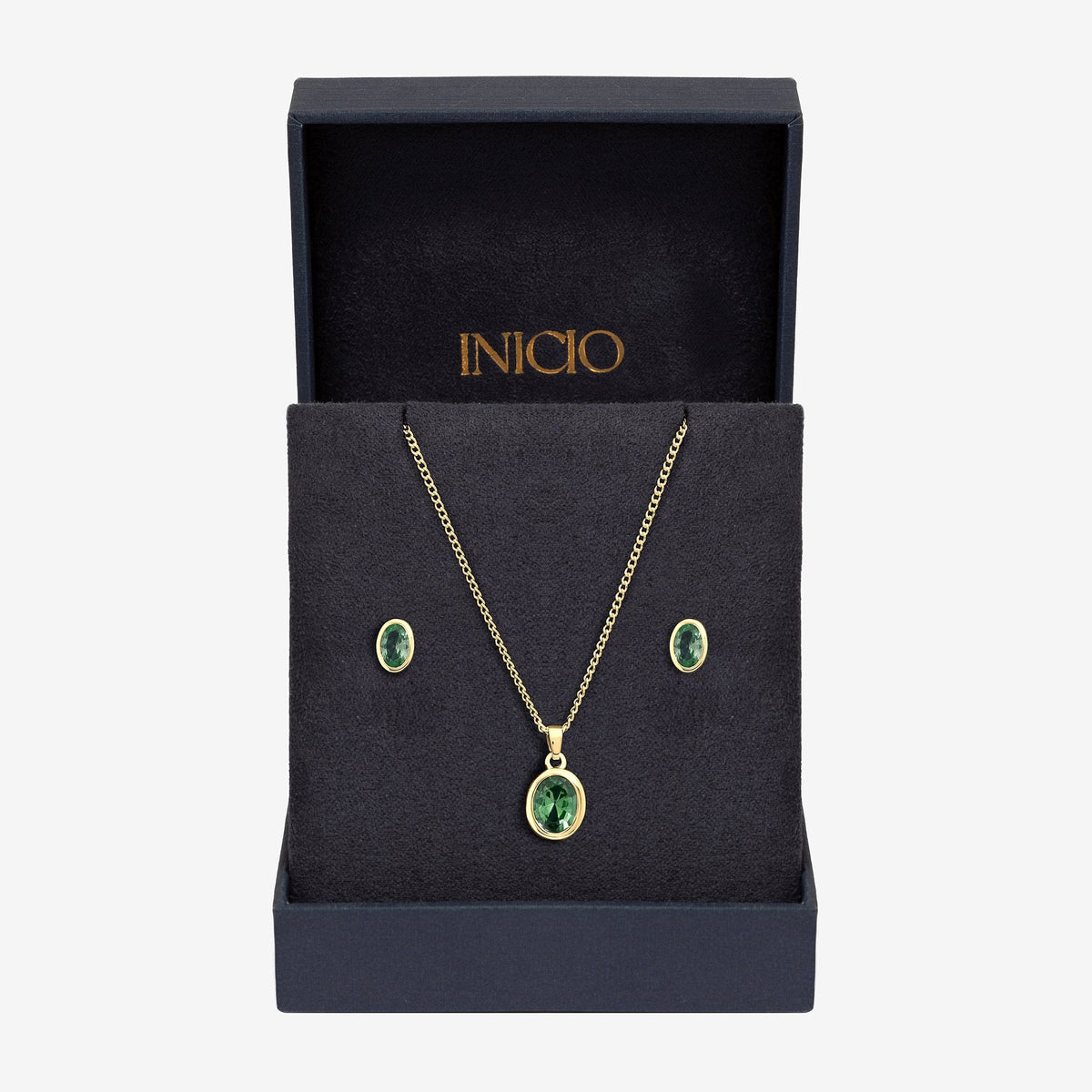 Inicio Gold Emerald Oval Bezel Set - Gift Box