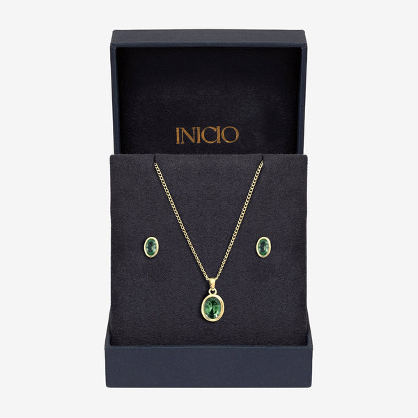 Inicio Gold Emerald Oval Bezel Set - Gift Box
