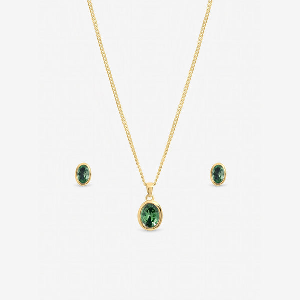 Inicio Gold Emerald Oval Bezel Set - Gift Box