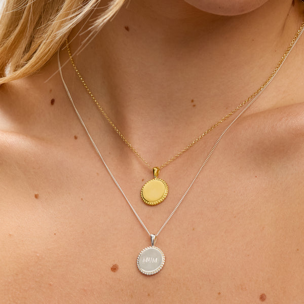 Simply Silver Sterling Silver 925 Personalised Beaded Edge Round Pendant