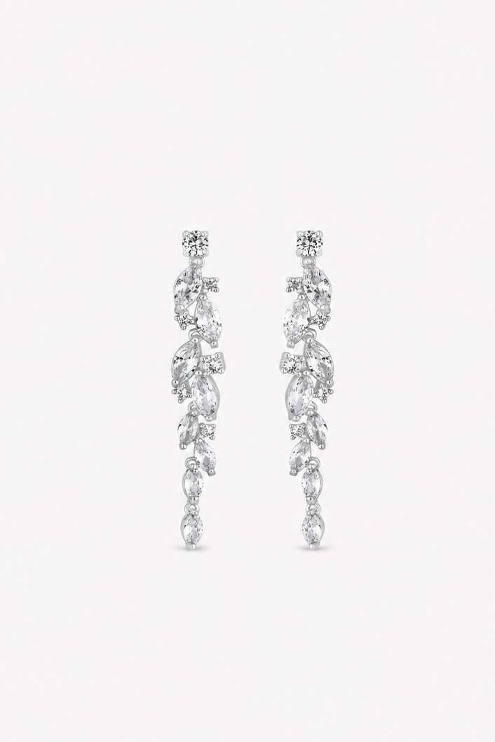 Silver Plated Clear Navette Charlotte Drop Earring