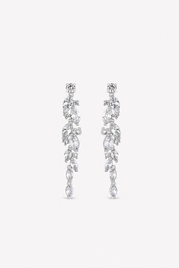Silver Plated Clear Navette Charlotte Drop Earring