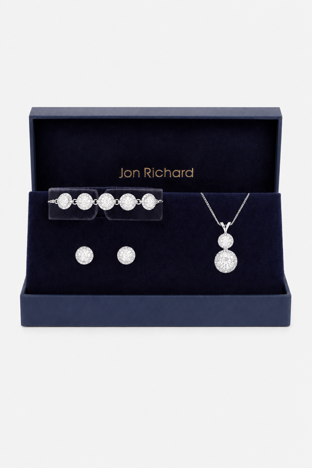 Jon Richard Silver Plated Crystal Halo Double Solitaire Trio Set - Gift Boxed