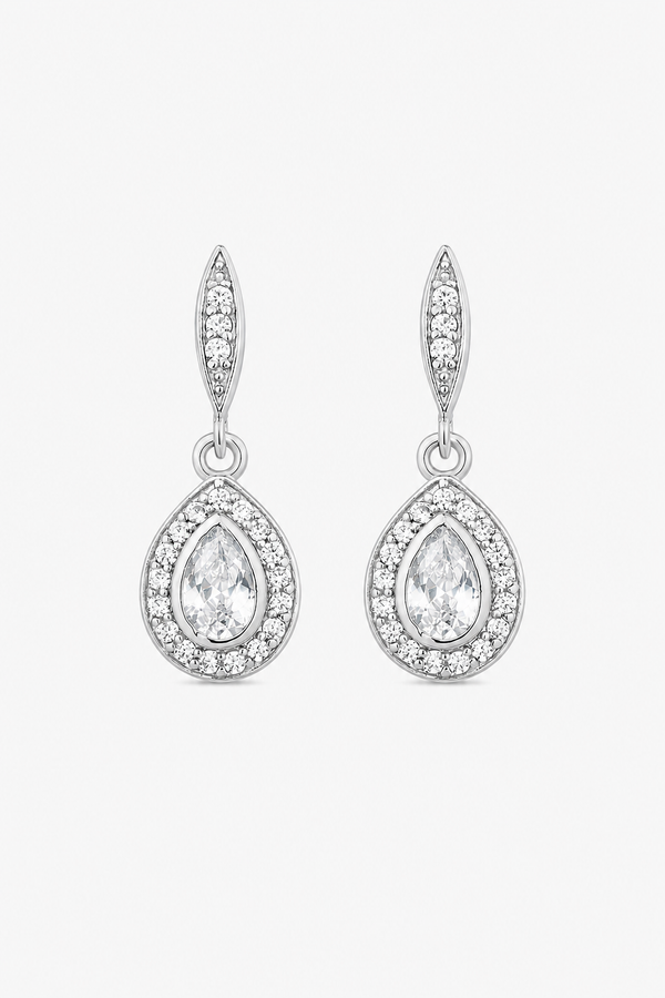Silver Plated Cubic Zirconia Peardrop Drop Earring