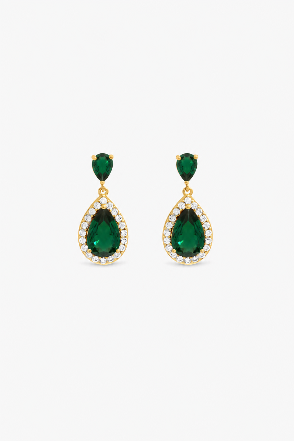 Jon Richard Gold Plated Cubic Zirconia Emerald Pear Drop Earrings