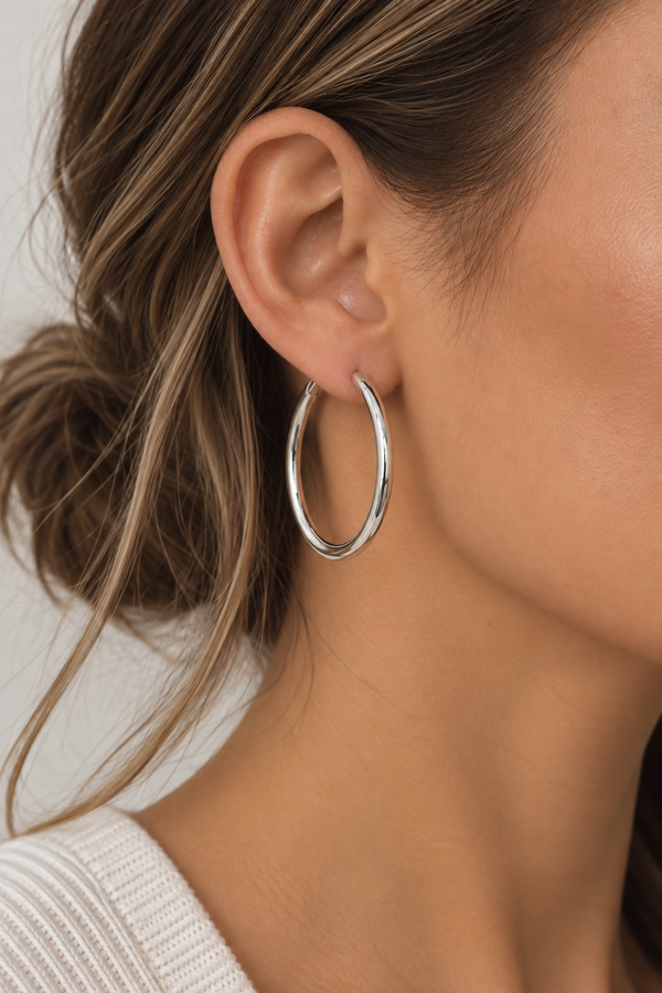 Inicio Silver Chubby Large Hoop Earrings