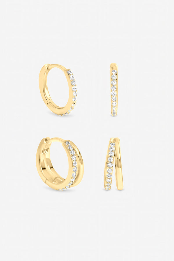 Inicio Gold Polished And Pave Hoops - Pack Of 2