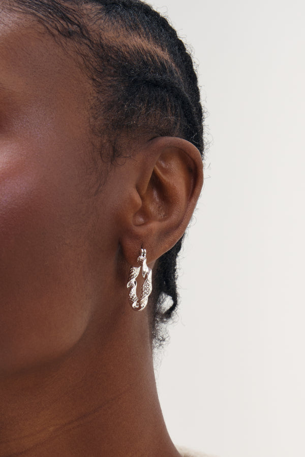 Inicio Silver Textured Twist Catch Hoop Earrings