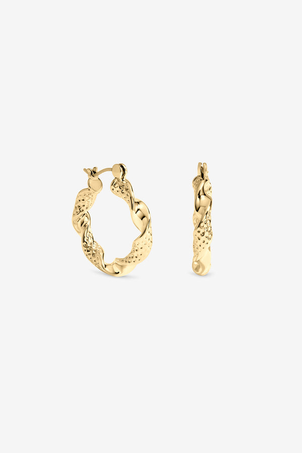 Gold Textured Twist Catch Hoop