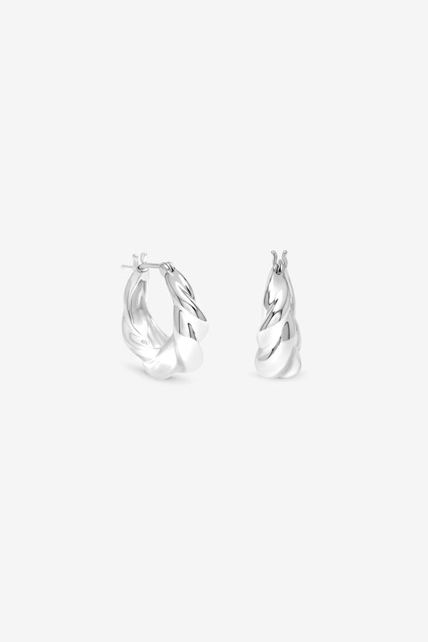 Silver Fluid Twist Hoops