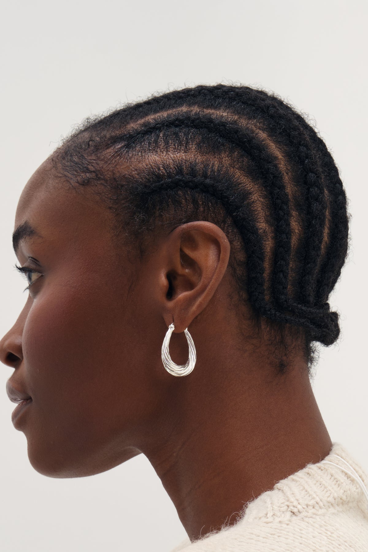Inicio Silver Textured Large Oval Catch Hoops