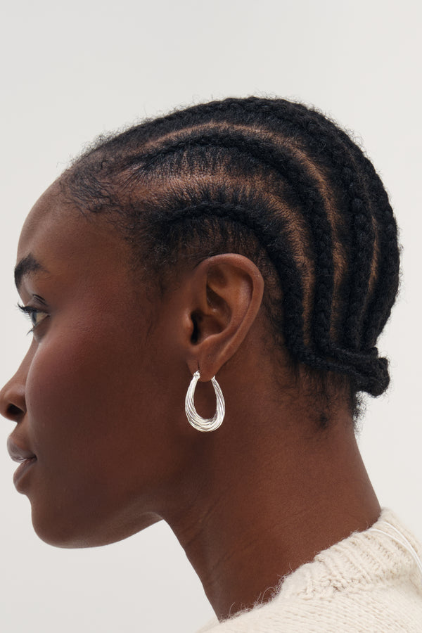 Inicio Silver Textured Large Oval Catch Hoops
