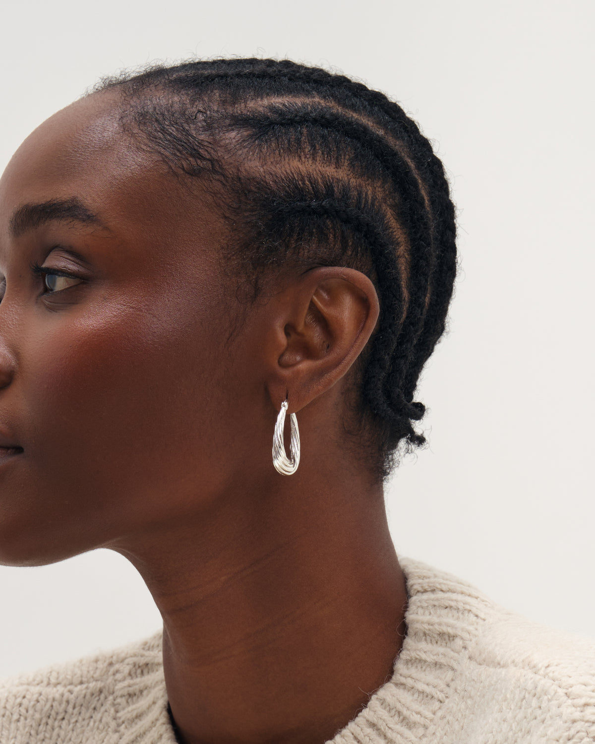 Inicio Silver Textured Large Oval Catch Hoops