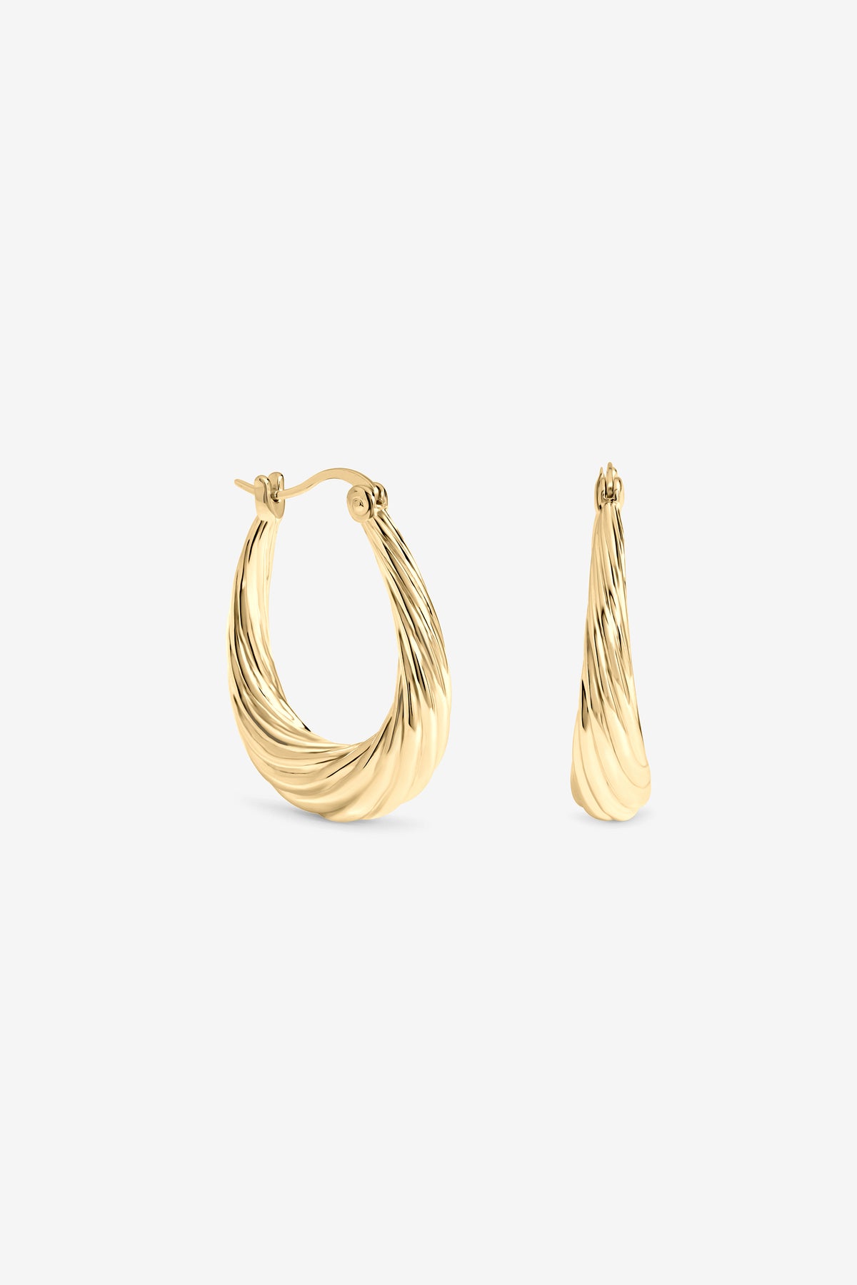 Gold Textured Large Oval Catch Hoops