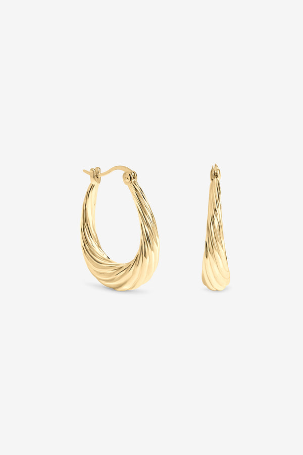 Gold Textured Large Oval Catch Hoops