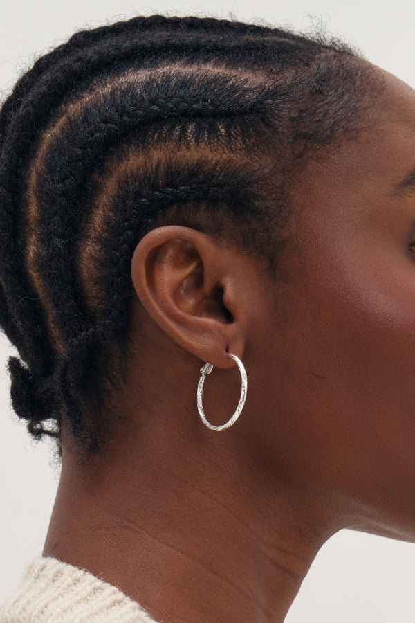 Inicio Silver Diamond Cut Hoops