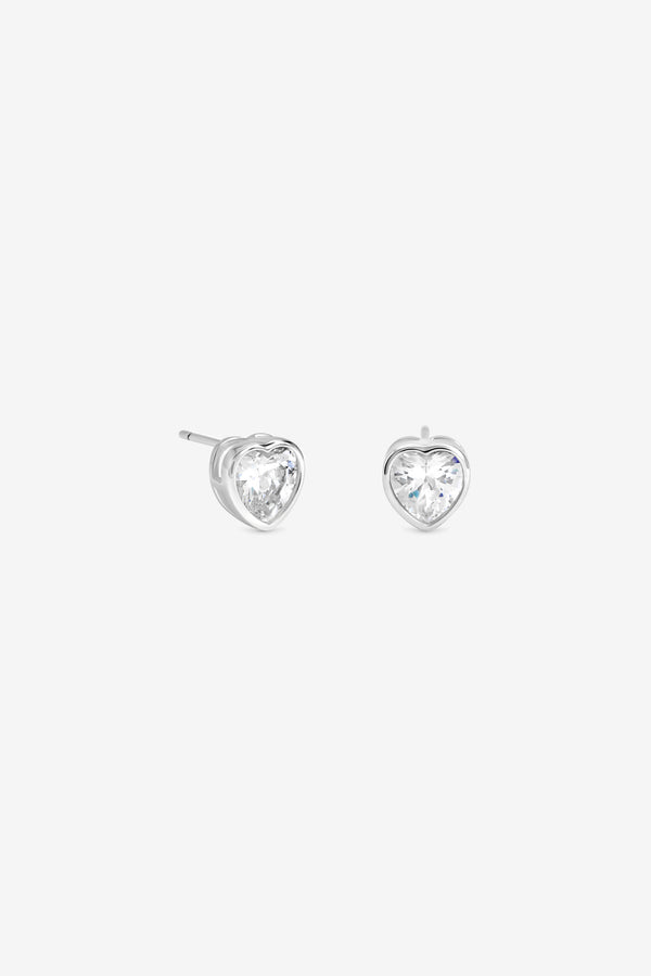 Silver Heart Bezel Studs