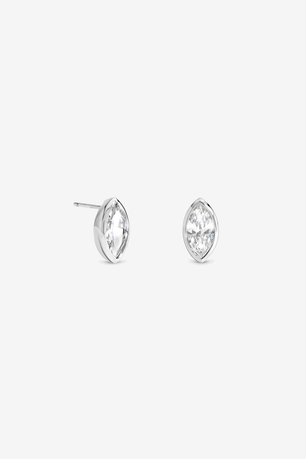 Silver Navette Bezel Studs