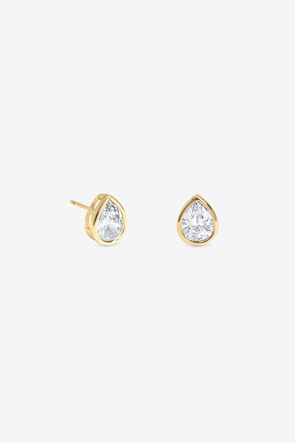 Gold Pear Bezel Studs