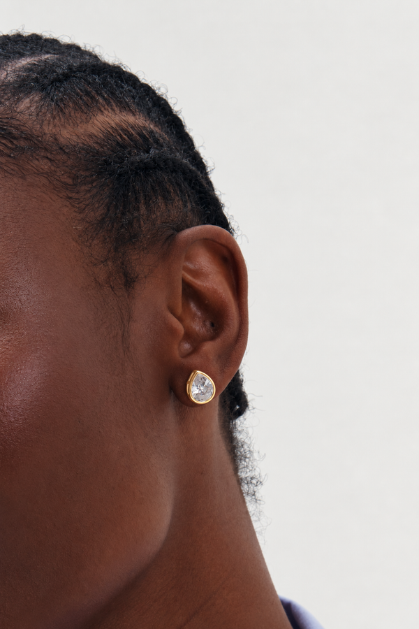 Inicio Gold Pear Bezel Studs
