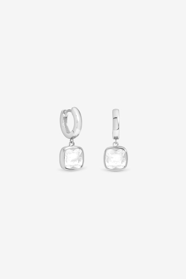 Silver Cushion Bezel Charm Hoops