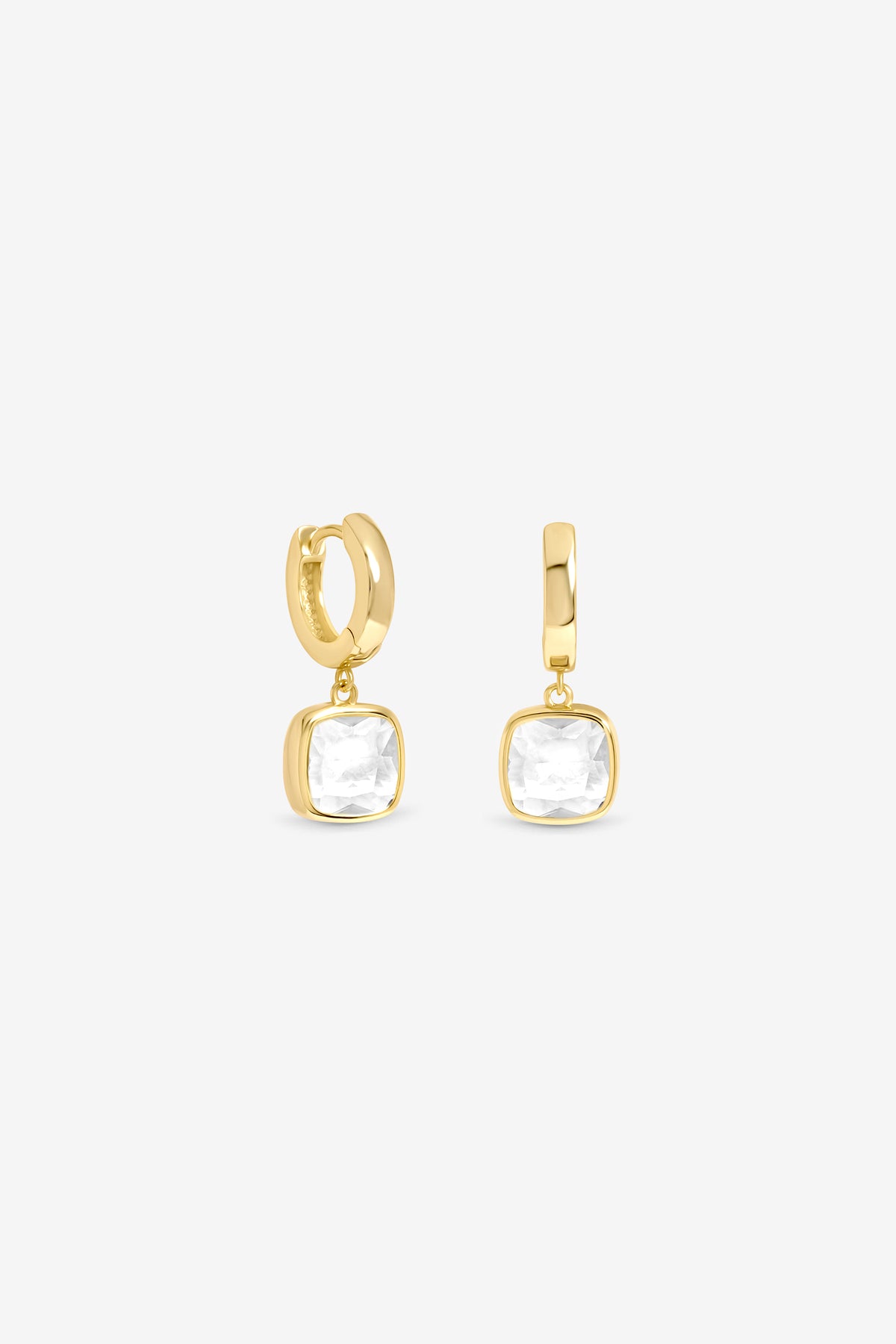 Gold Cushion Bezel Charm Hoops