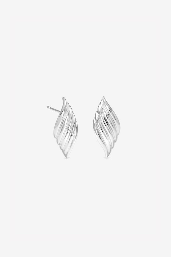 Silver Large Ridged Wave Studs