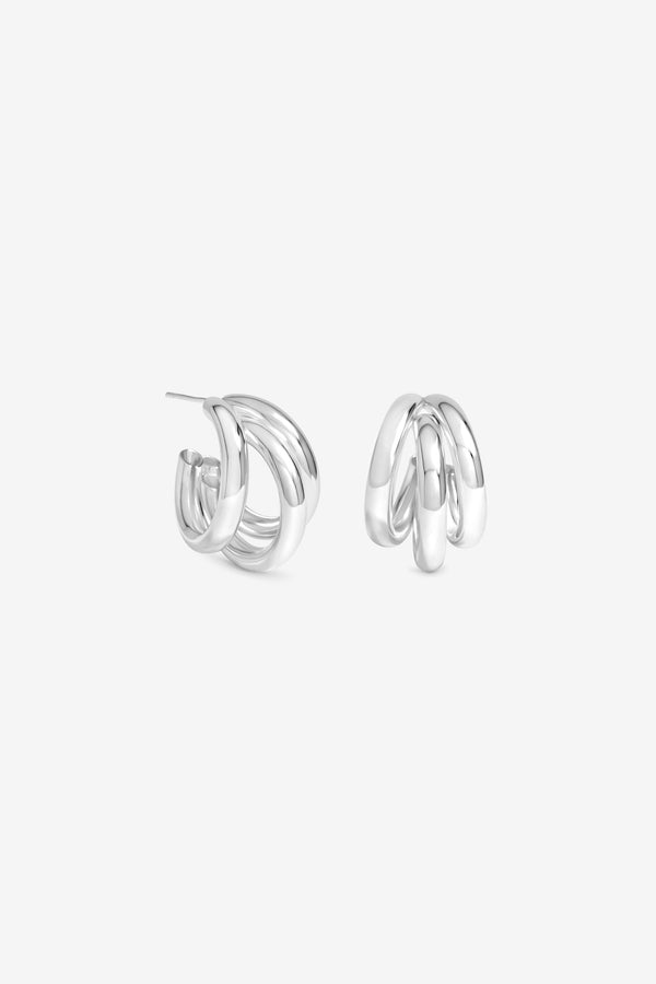 Silver Fluid Triple Row Hoops
