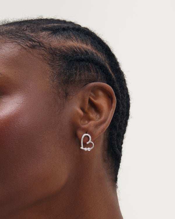 Inicio Silver Pave Open Heart Studs