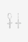 Silver Bezel Cross Charm Earrings