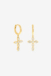 Gold Bezel Cross Charm Earrings