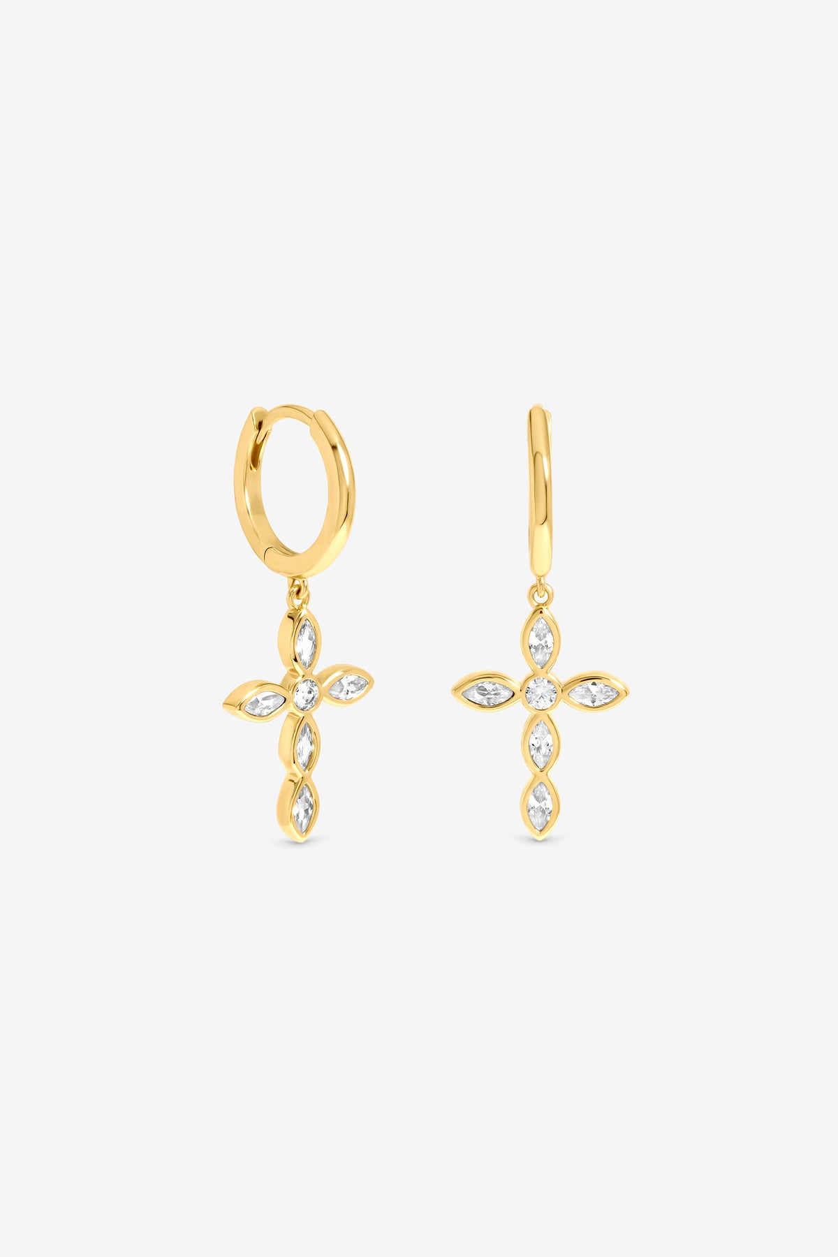 Gold Bezel Cross Charm Earrings