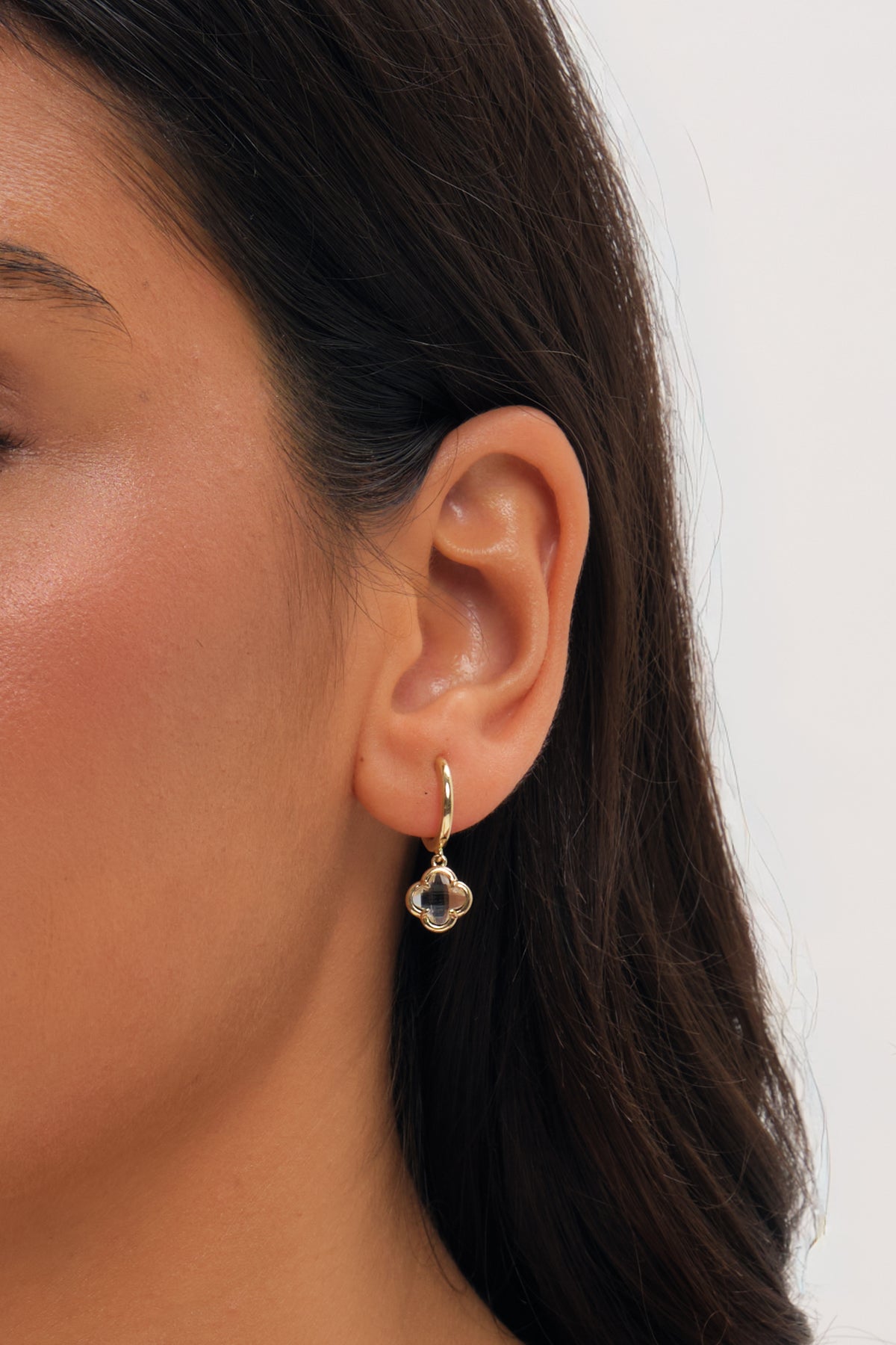 Inicio Gold Crystal Clover Charm Huggie Hoops