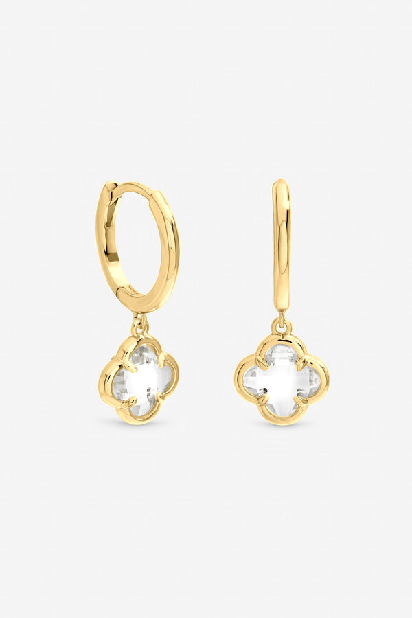 Inicio Gold Crystal Clover Charm Huggie Hoops