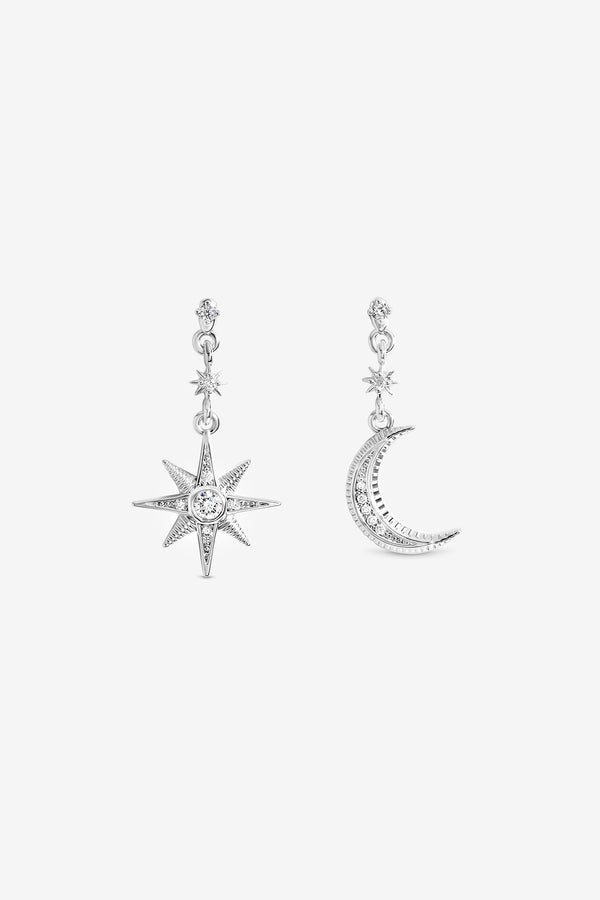 Silver Mismatch Celestial Earrings