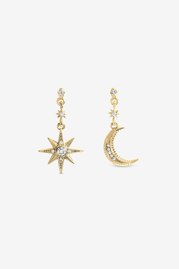 Gold Mismatch Celestial Earrings
