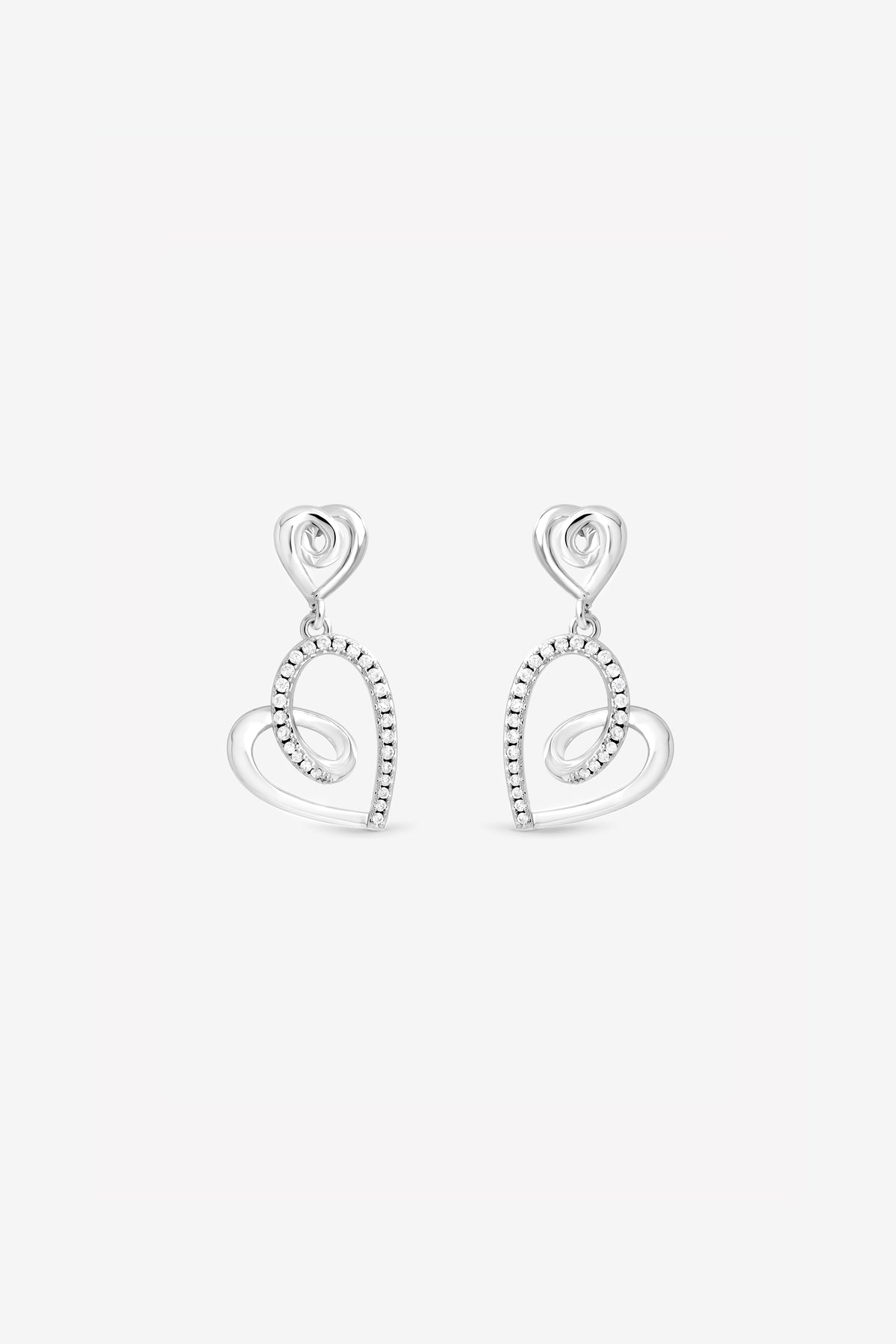 Silver Pave Open Swirl Heart Drop