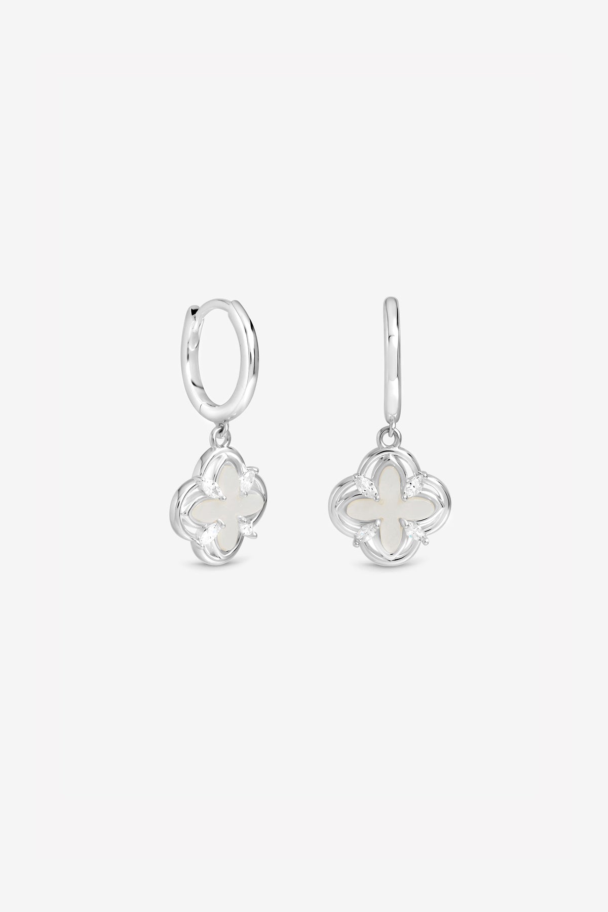 Silver Mother of Pearl Clover Earrings