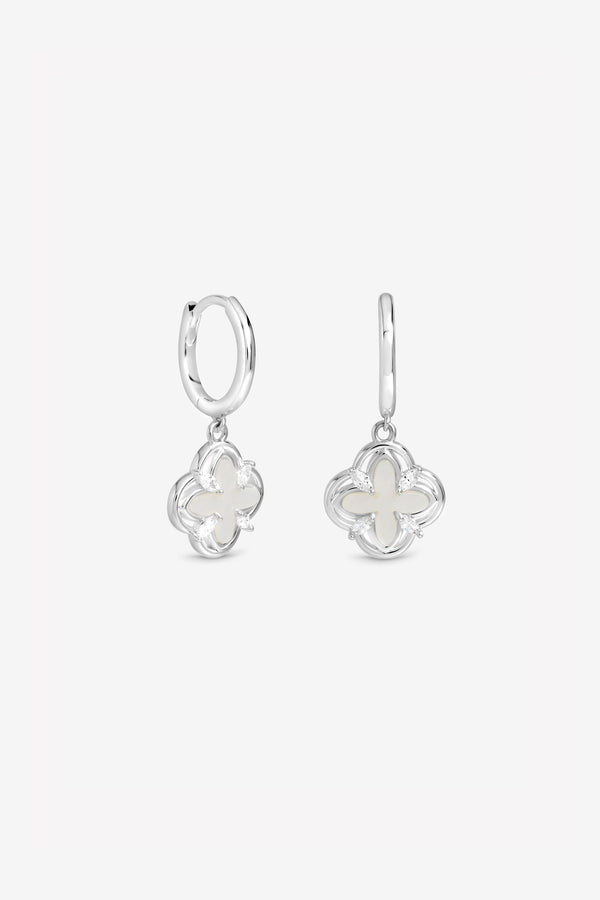 Silver Mother of Pearl Clover Earrings