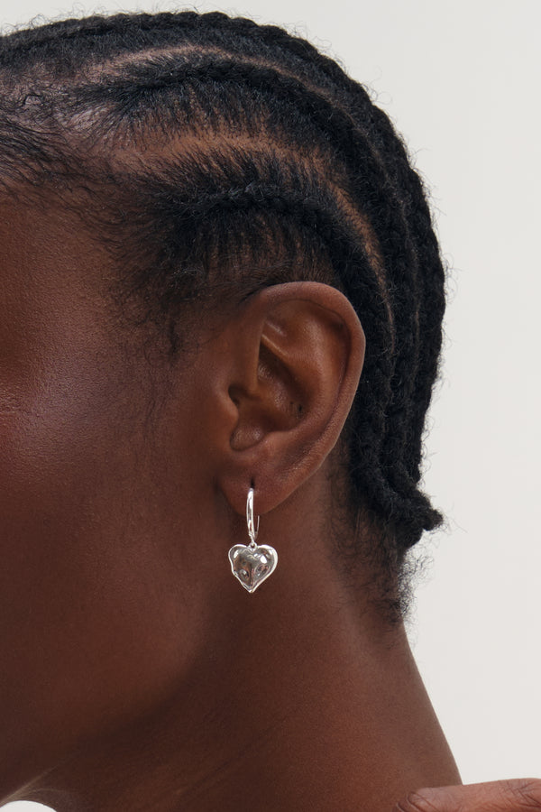 Inicio Silver Molten Heart Huggie Charm Earrings