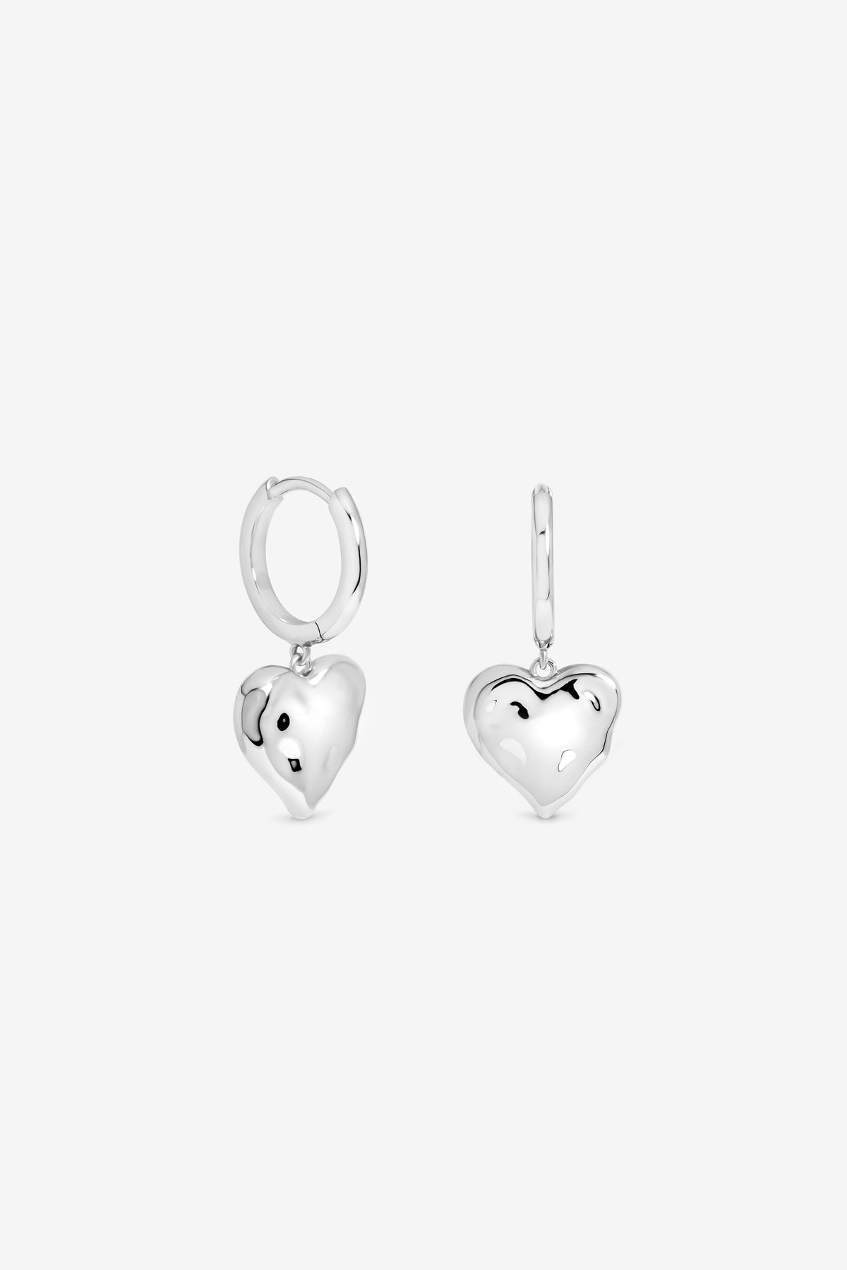 Inicio Silver Molten Heart Huggie Charm Earrings