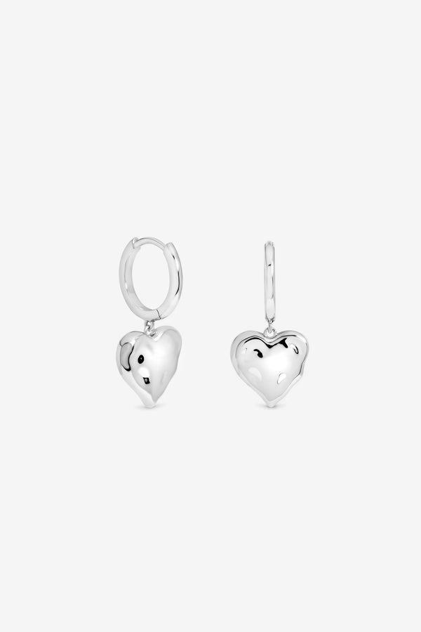 Inicio Silver Molten Heart Huggie Charm Earrings
