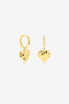GOLD MOLTEN HEART HUGGIE CHARM EARRINGS